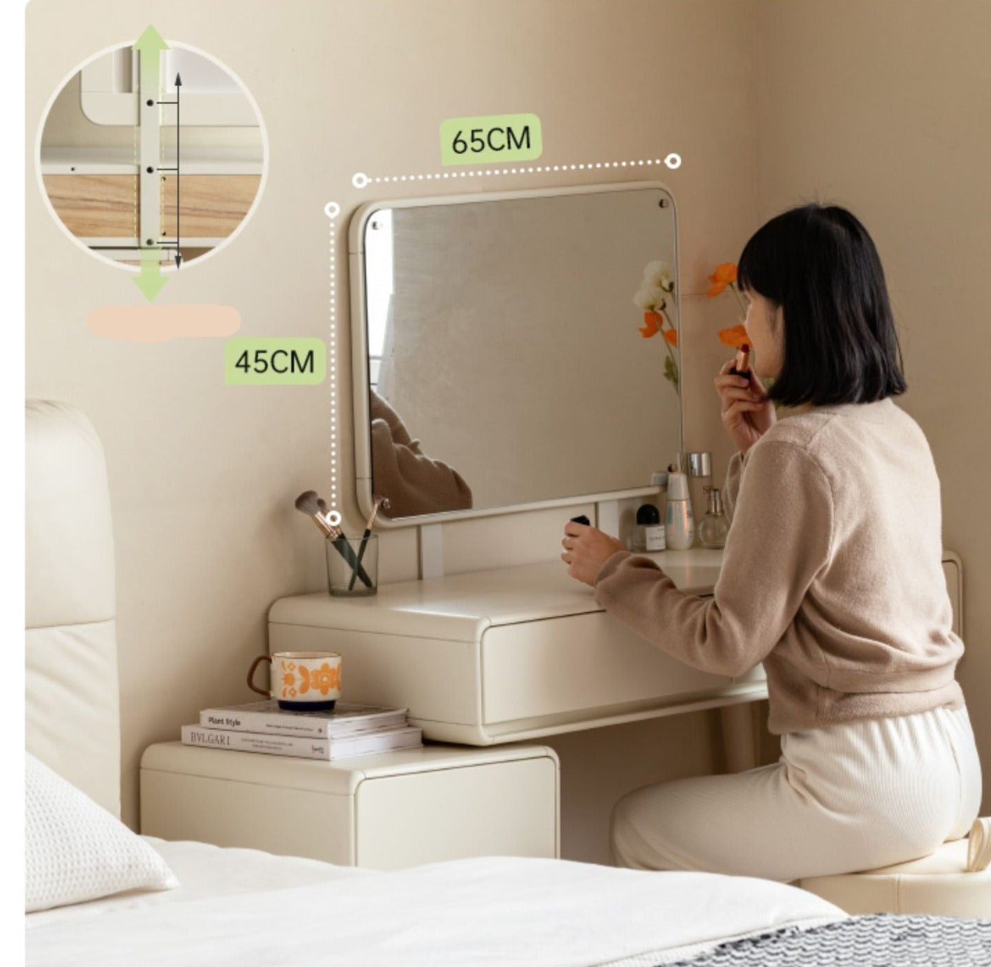 Poplar solid wood Milky telescopic dressing table