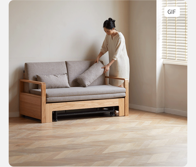 Oak, Ash Solid Wood Sofa Bed Modern Multifunctional.