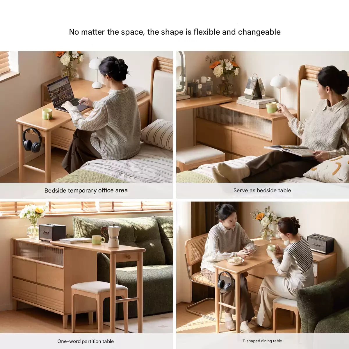 Beech Solid Wood L-Shaped Corner Storage Cabinet, Dressing table.