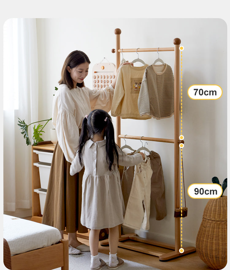Beech, Oak Solid Wood Coat Rack for Children's Bedroom Clothes Hanger