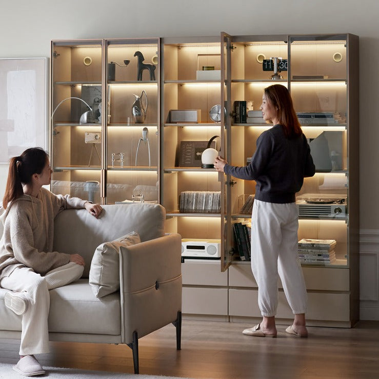 Poplar Solid Wood Combination Bookcase, Glass Door Cabinet