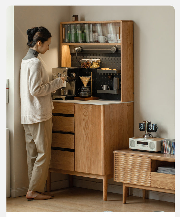 Oak Solid Wood Modern Rock Board Side High Tea Cabinet Buffet