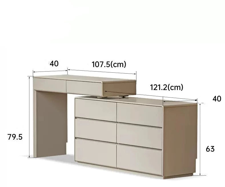 Poplar Solid Wood, Solid Rubberwood L-Shape Dressing Table