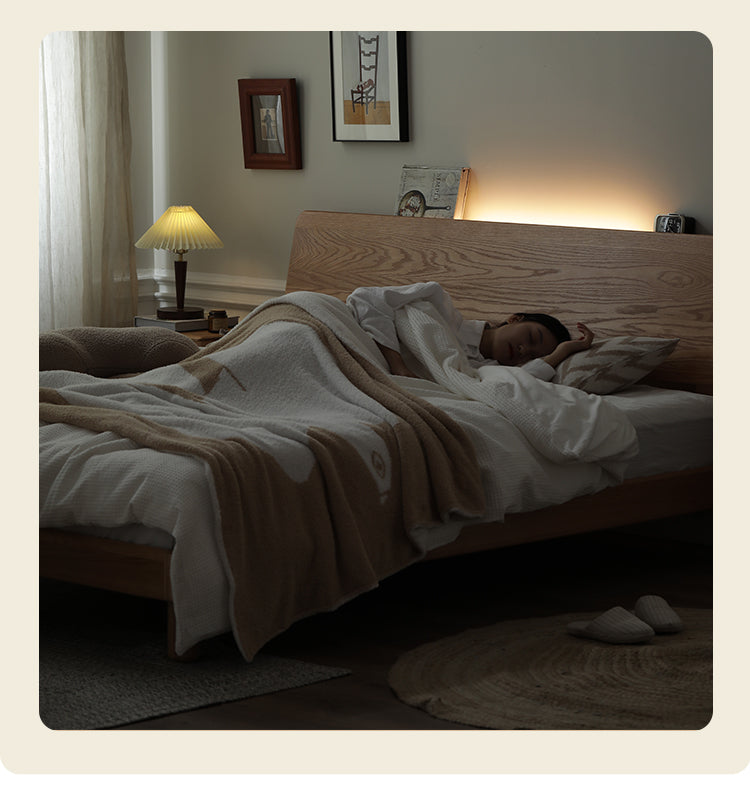 Oak Solid Wood Soft Light With Bookshelf Bed