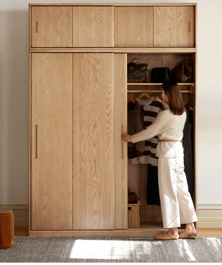 Oak, Ash Solid Wood Wardrobe Sliding Door.