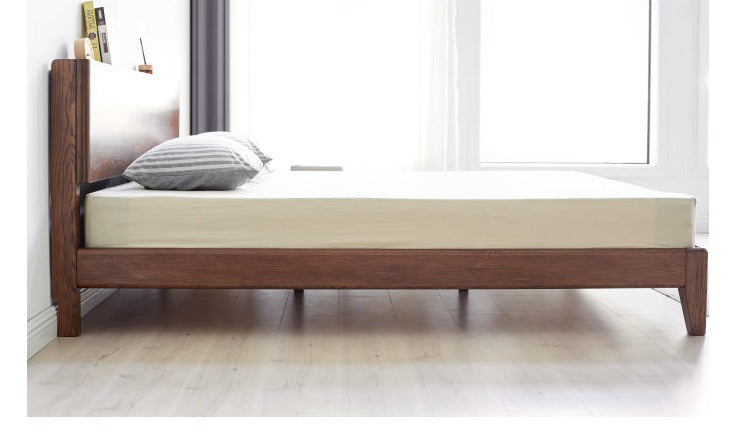Modern oak solid wood Walnut color bed LED night lights"