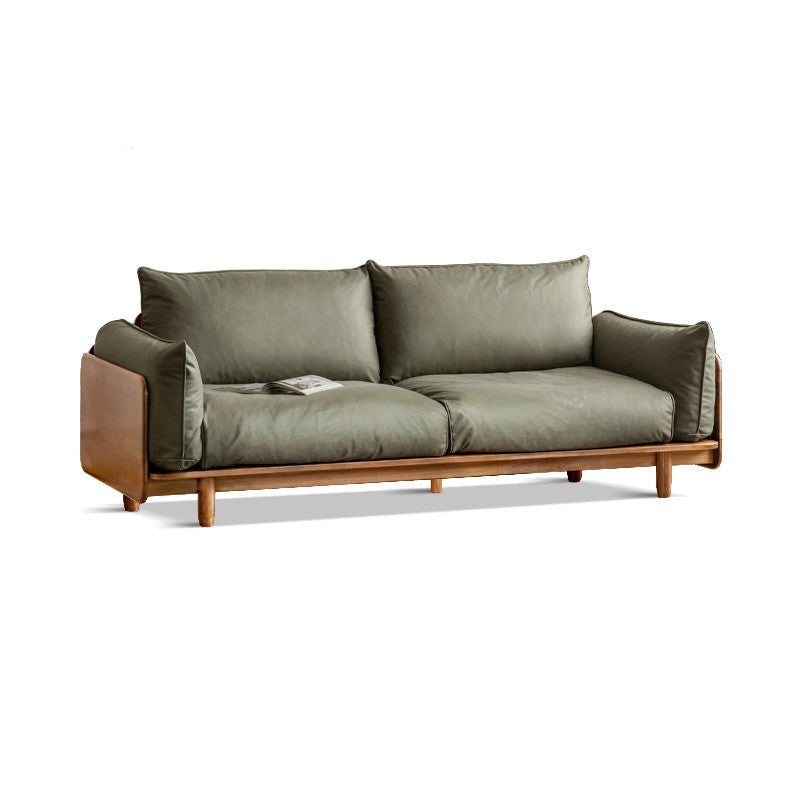 Cherry Wood Sofa Genuine Leather, Fabric-