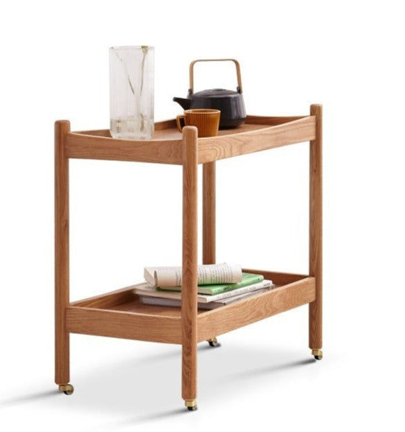 Oak solid wood trolley mobile side table"