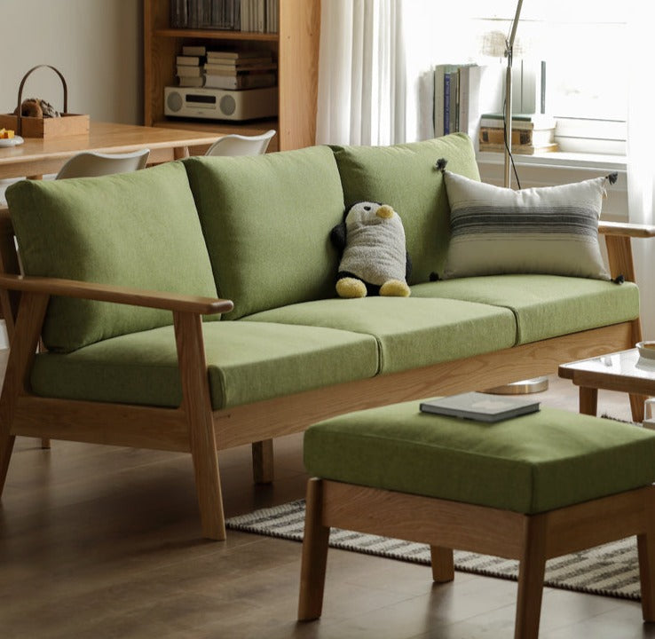 Oak Solid Wood Fabric Sofa 3 colors.