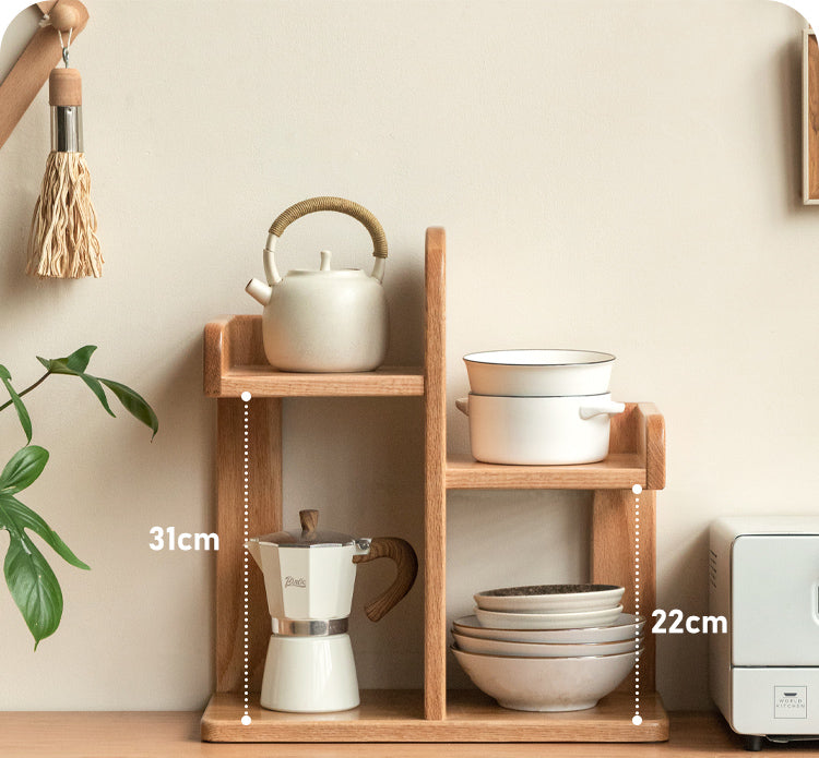 Oak, Solid RubberWood Desktop Multi-Layer Bookshelf
