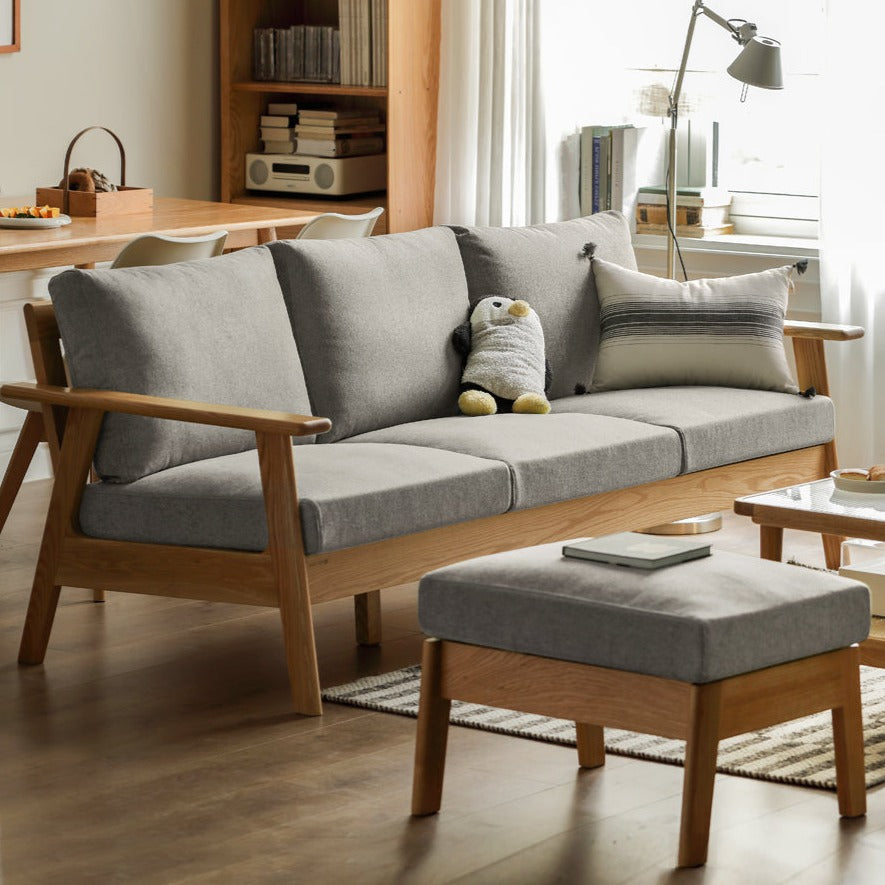 Oak Solid Wood Fabric Sofa 3 colors.