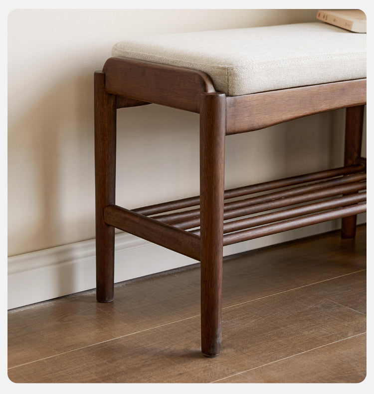 Black Walnut Solid Wood Genuine leather, Fabrics Shoe Changing Stool