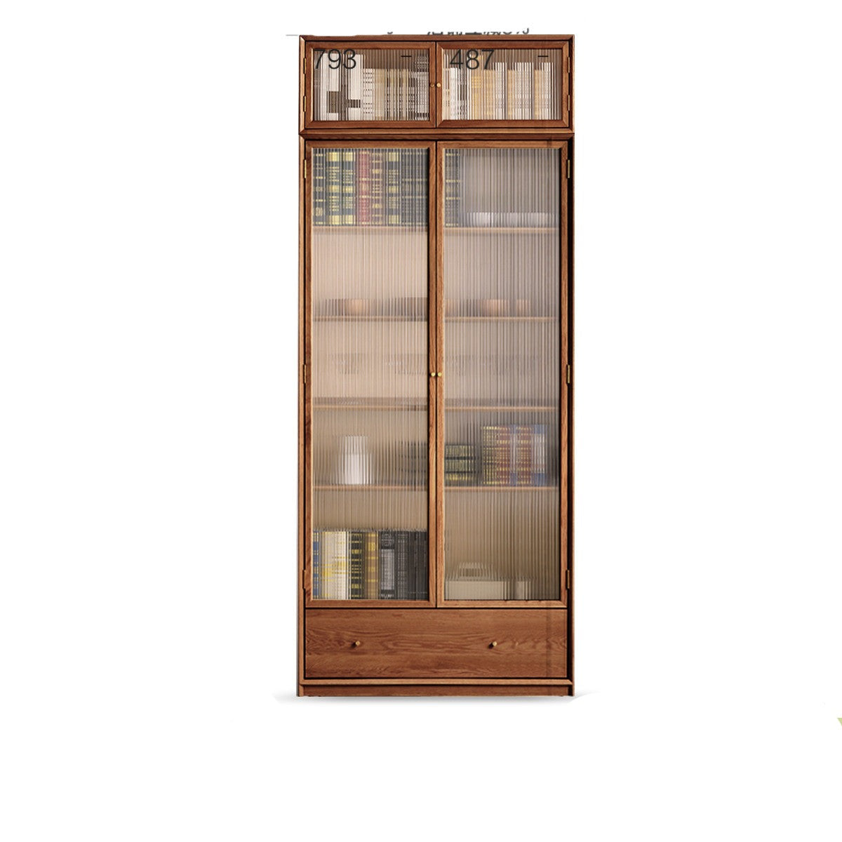 Oak, Ash Solid Wood Modular Bookcase with Glass Doors