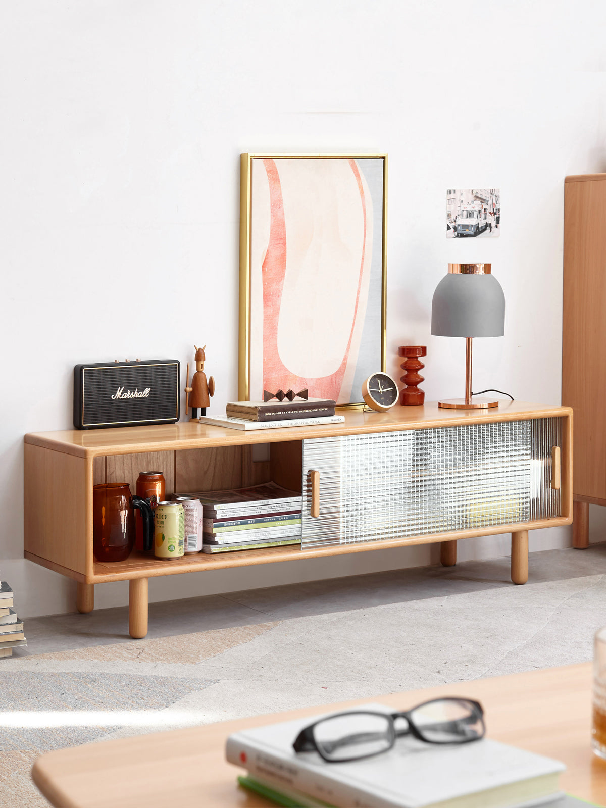 Beech Solid Wood TV Storage Cabinet.