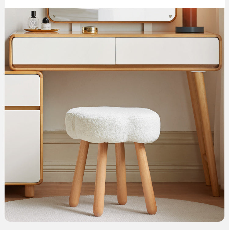 Beech, Solid Rubberood Lamb Velvet Cloud Makeup Stool