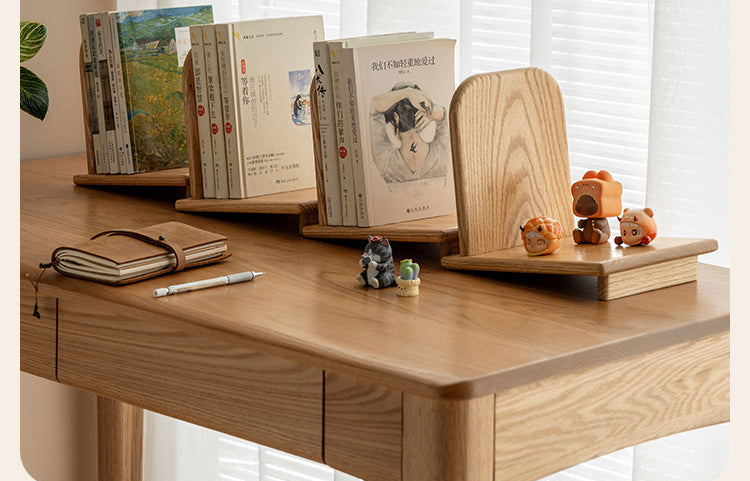 Oak, Solid Rubberwood Modern Desktop Small Bookshelf