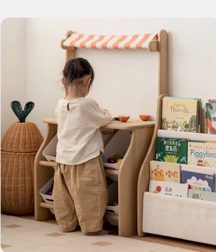Poplar Solid Wood Kids Book, Toy Combination Storage Rack