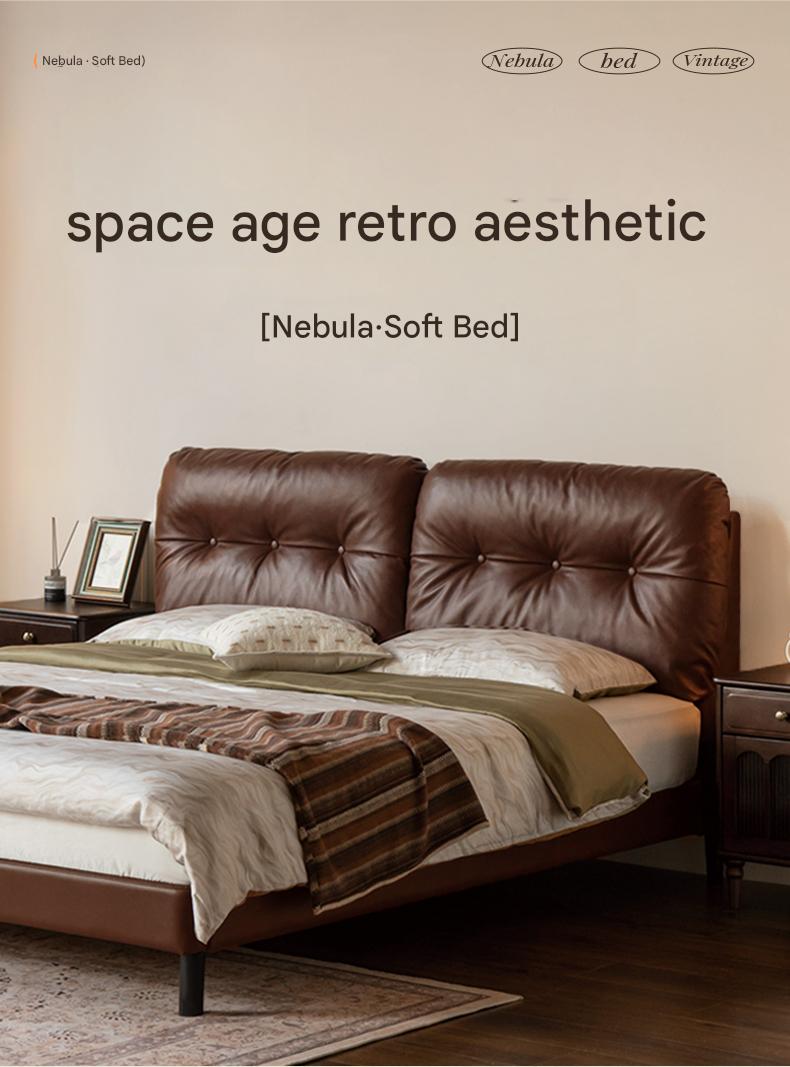 Genuine Leather Art Deco Tufted Platform Bed