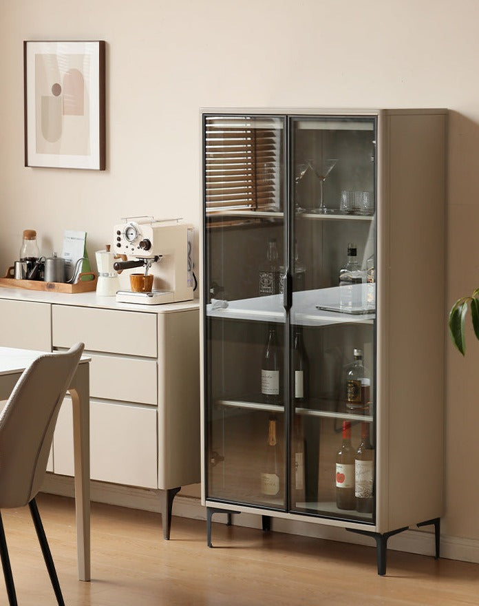 Poplar Solid Wood Wine Cabinet, Luxury Glass Door Display Cabinet LED lighting-