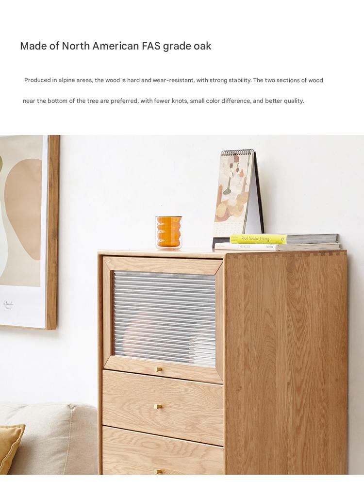 Oak Solid Wood Chest of Drawers Flip Glass Door
