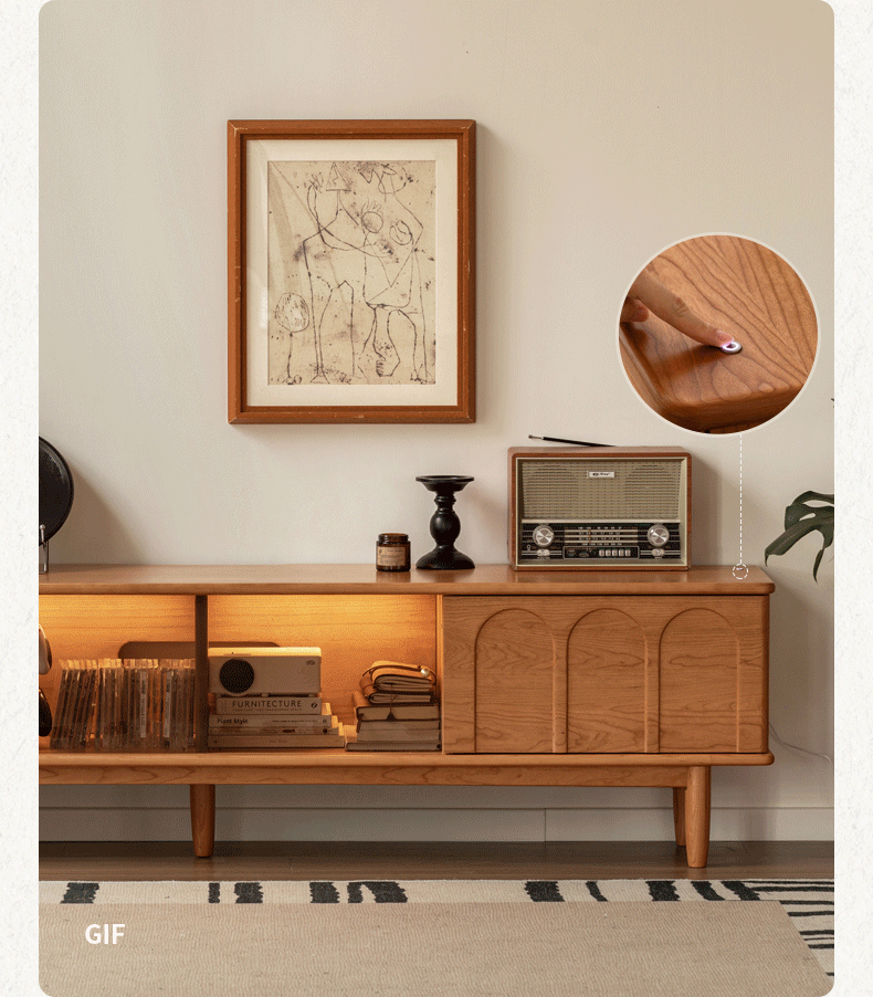 Cherry, Poplar Solid Wood French Retro Style TV Cabinet.