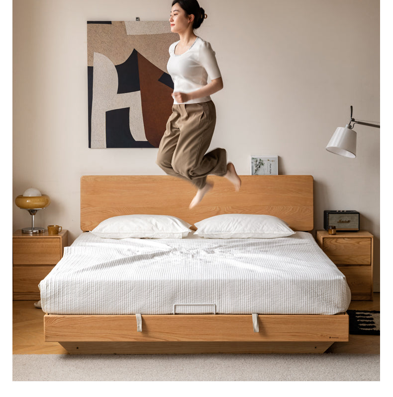 Oak,Black Walnut Solid Wood Suspended Luminous Box Bed