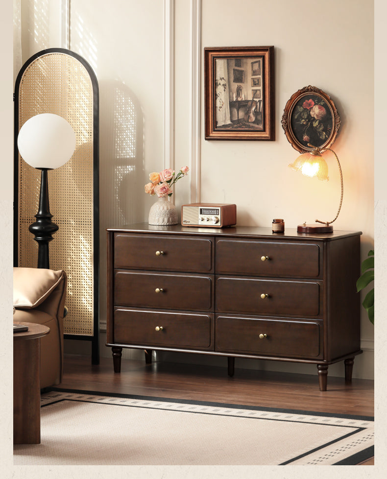 Black Walnut Solid Wood American Retro Chest of Drawers.