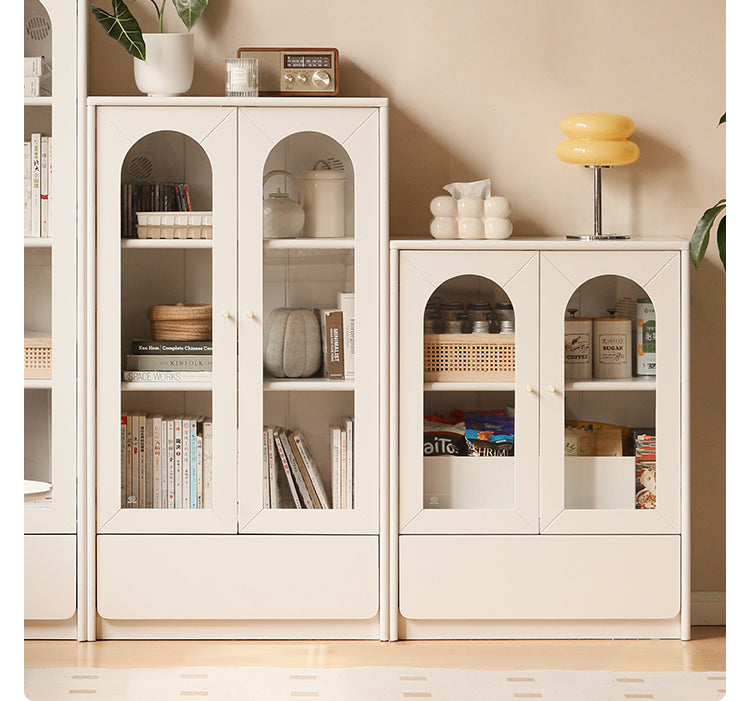 Solid RubberWood Bookcase With Door French Cream Style