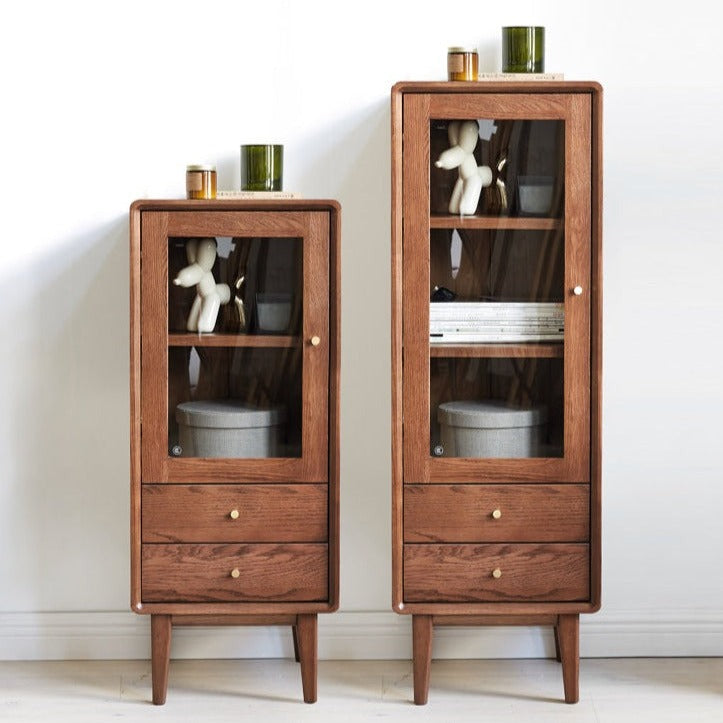 Oak Solid Wood Side Cabinet, Walnut Color