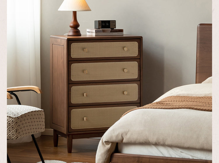 Oak, Black Walnut Solid Wood Cabinet Modern Rattan Storage Cabinet.