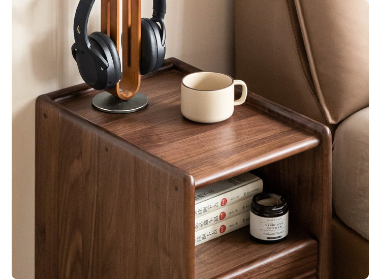 Black Walnut Solid Wood Nightstand Narrow Night Light.