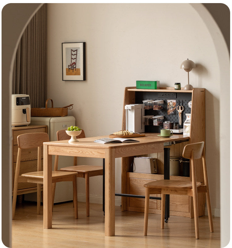 Oak Solid Wood Telescopic Dining Table Sideboard Integrated