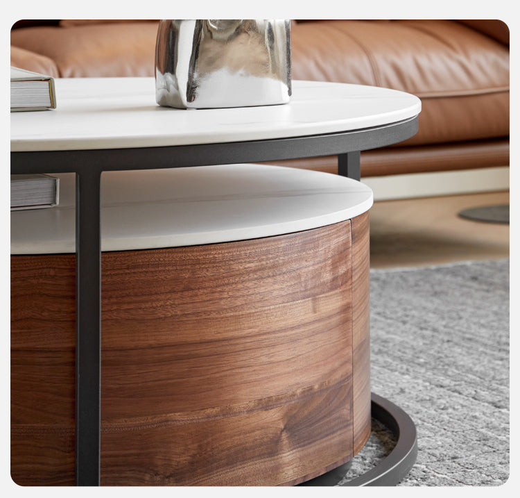 Black Walnut Solid Wood Light Luxury Round Rock Plate Coffee Table