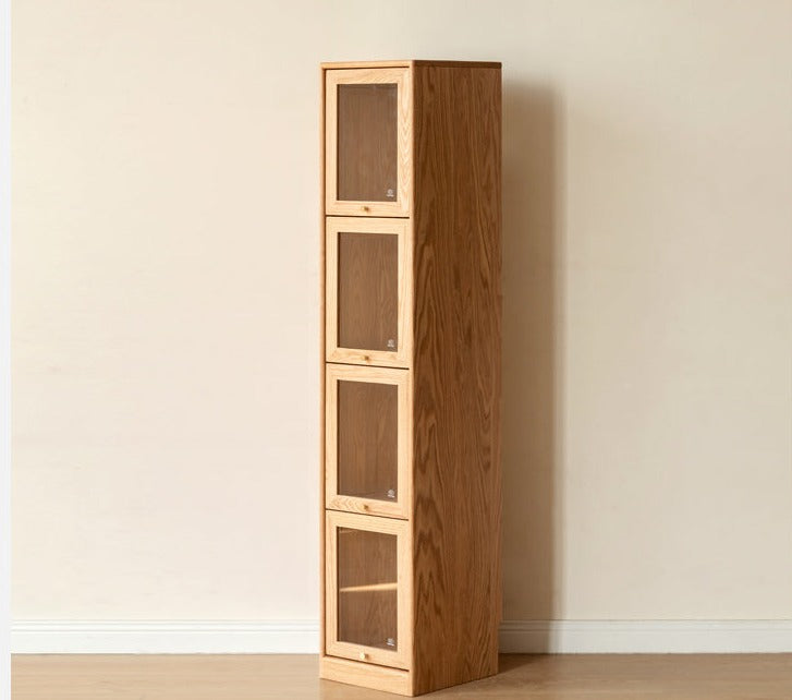 Oak Solid Wood Bookcase Corner Glass Flip Door