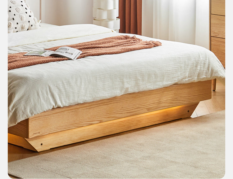 Oak solid wood platform bed, headboard-free bed suspension bed.