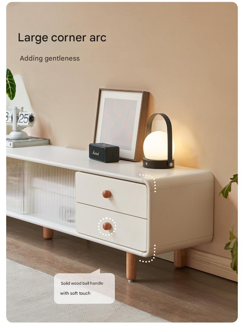 Solid Rubberwood White Floor TV Cabinet.