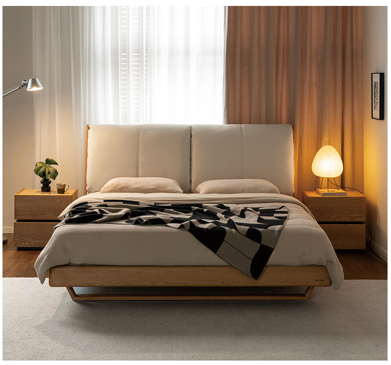 Oak, Ash Solid Wood Leather Soft Bed Italian Light Luxury.