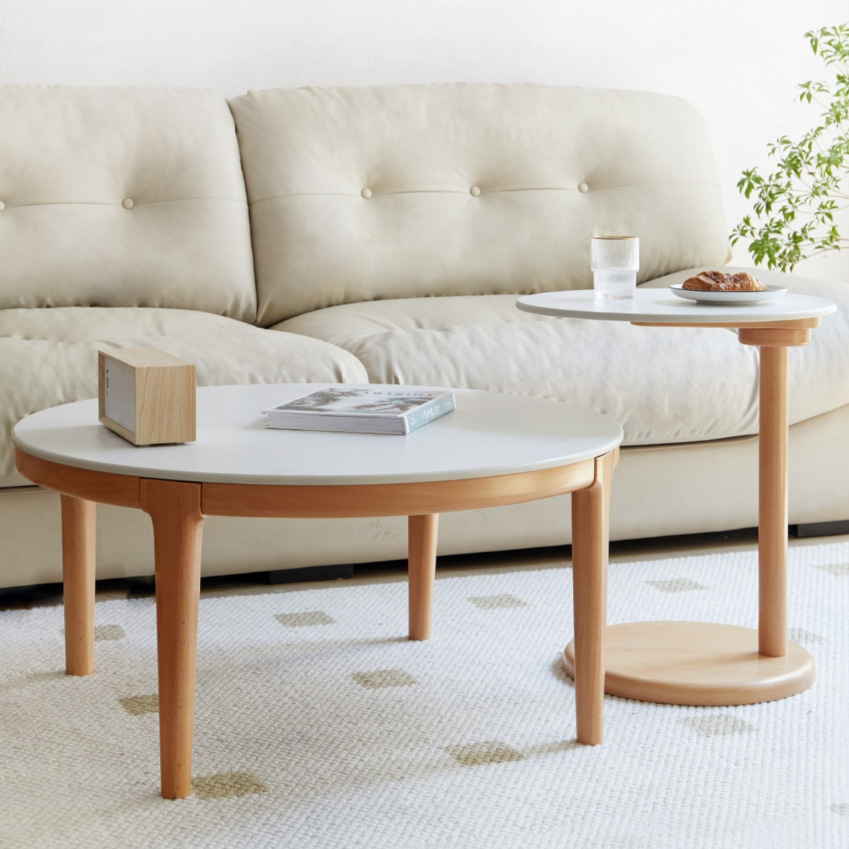 Beech Solid Wood Coffee Table Slate Side Table Combination
