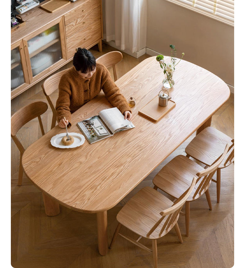 Oak Solid Wood Round Corner Long Dining Table