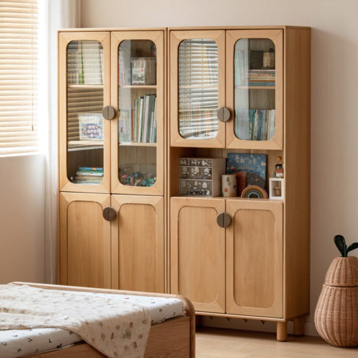 Beech Solid Wood Bookcase Study Bookshelf Cabinet Combination