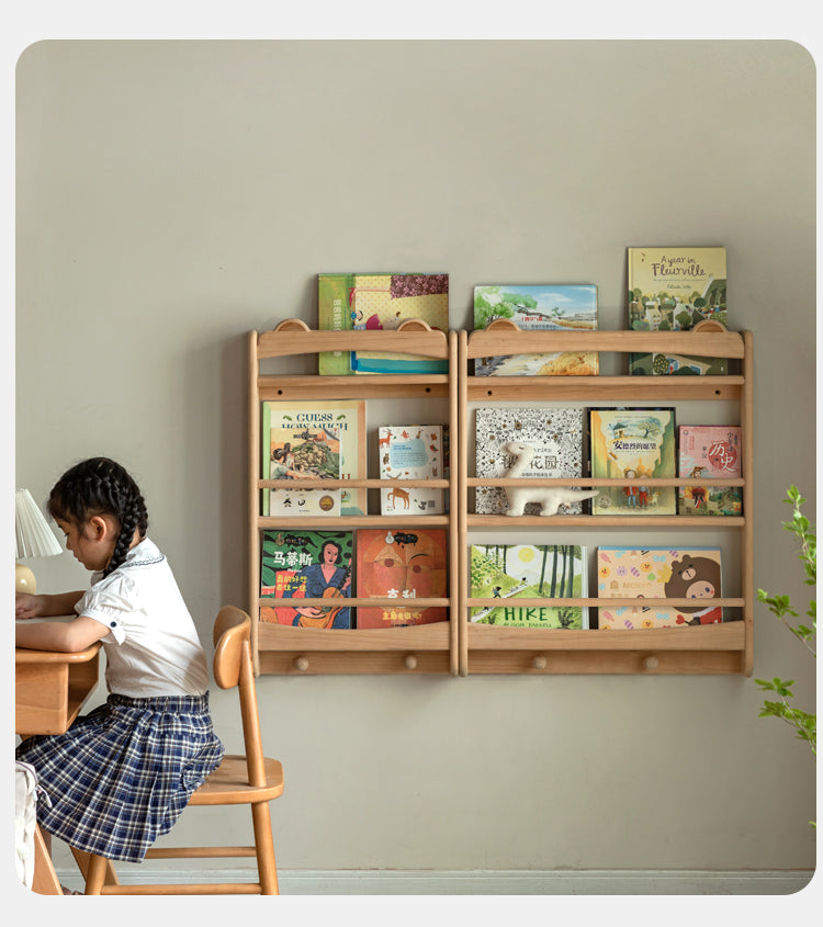 Beech Solid Wood Cute Bear Wall-Mounted Bookshelf Display Shelf