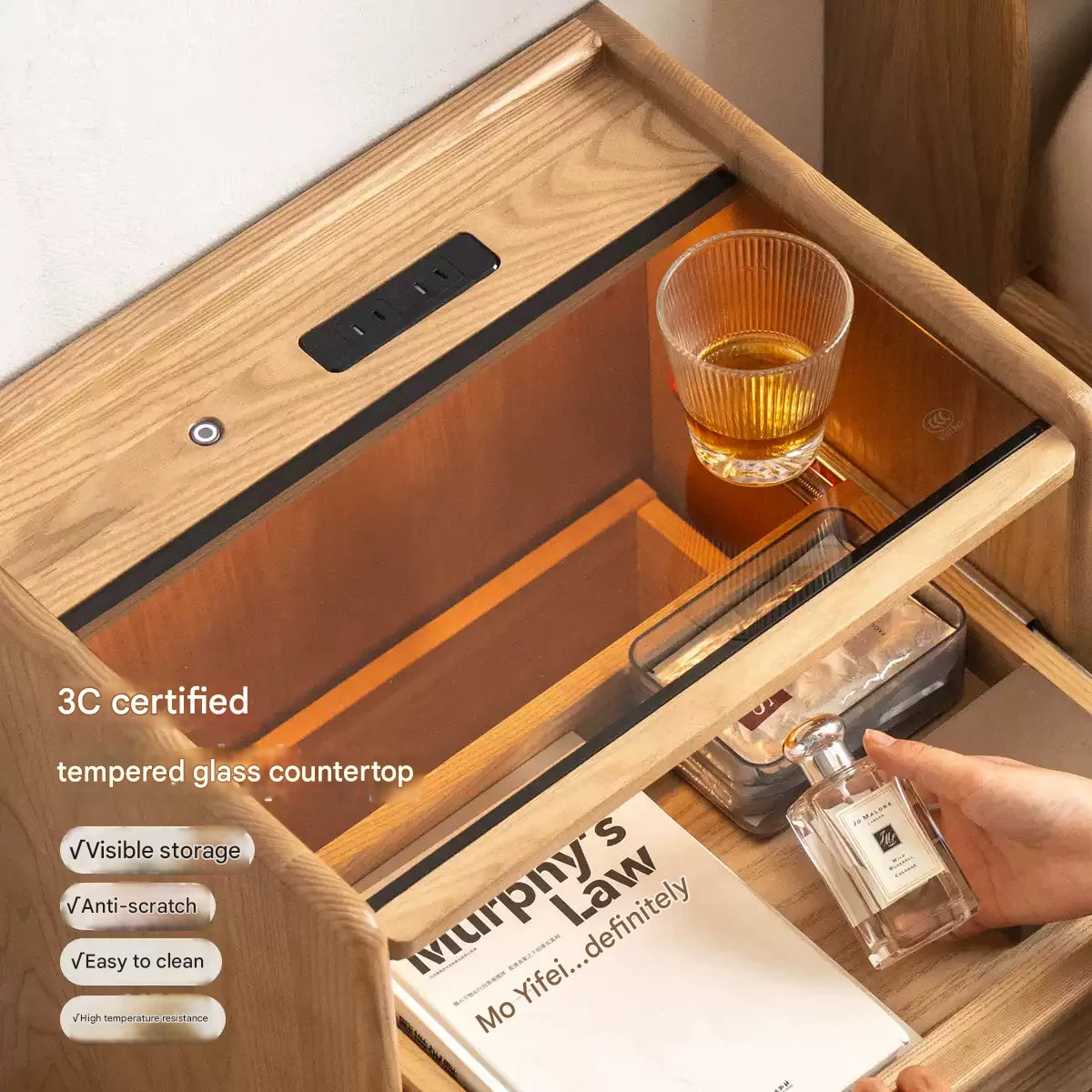 Ash Solid Wood Modern Nightstand