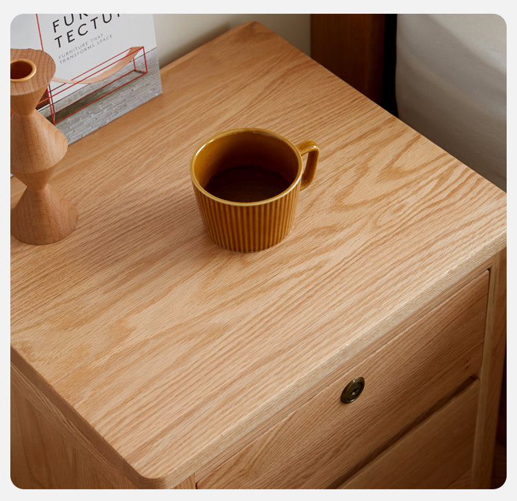 Oak Solid Wood, Solid Rubberwood Nightstand with Locker.