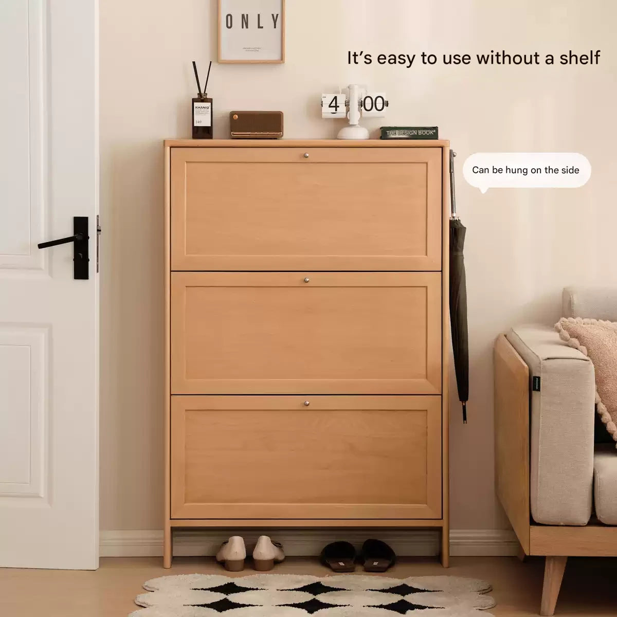 Beech Solid Wood Ultra-Thin Flip Bucket Shoe Cabinet