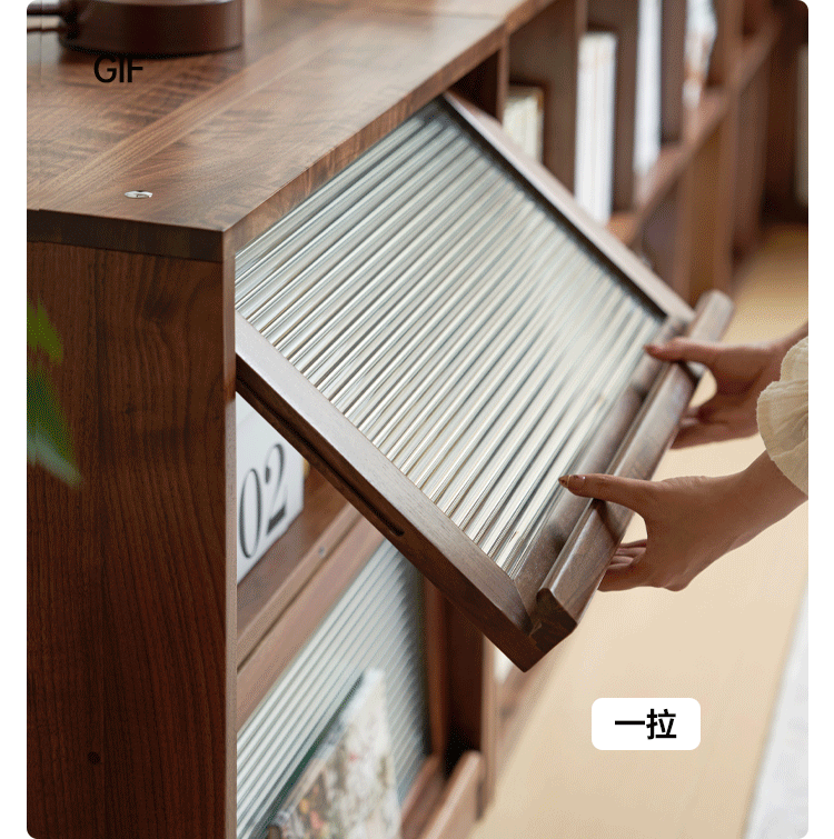 Black Walnut, Rubberwood Solid Wood Low Bookshelf Combination Floor-Standing Cabinet