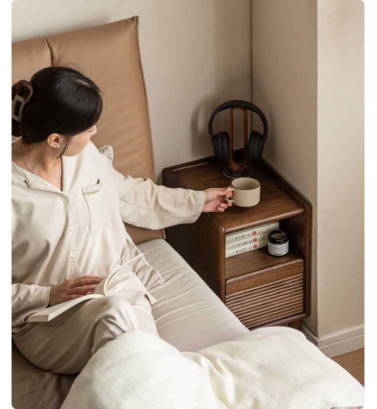 Black Walnut Solid Wood Nightstand Narrow Night Light.