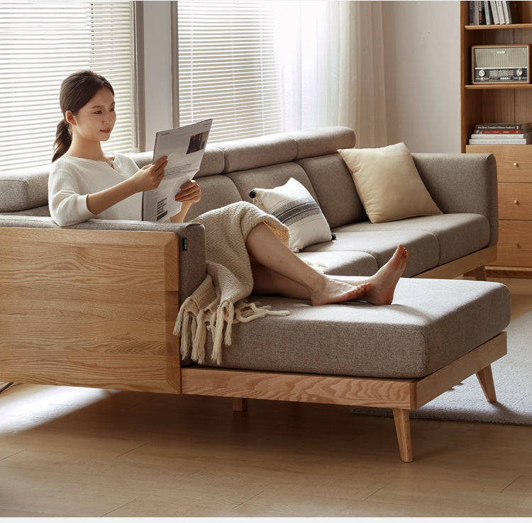 Oak, Ash Solid Wood Modern Fabric Sofa.