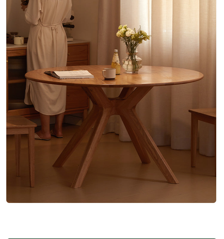 Oak Solid Wood Modern Minimalist Style Round Dining Table