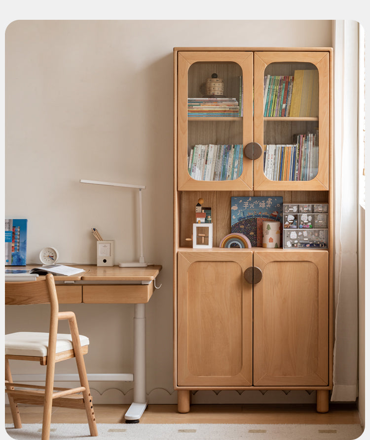 Beech Solid Wood Bookcase Study Bookshelf Cabinet Combination