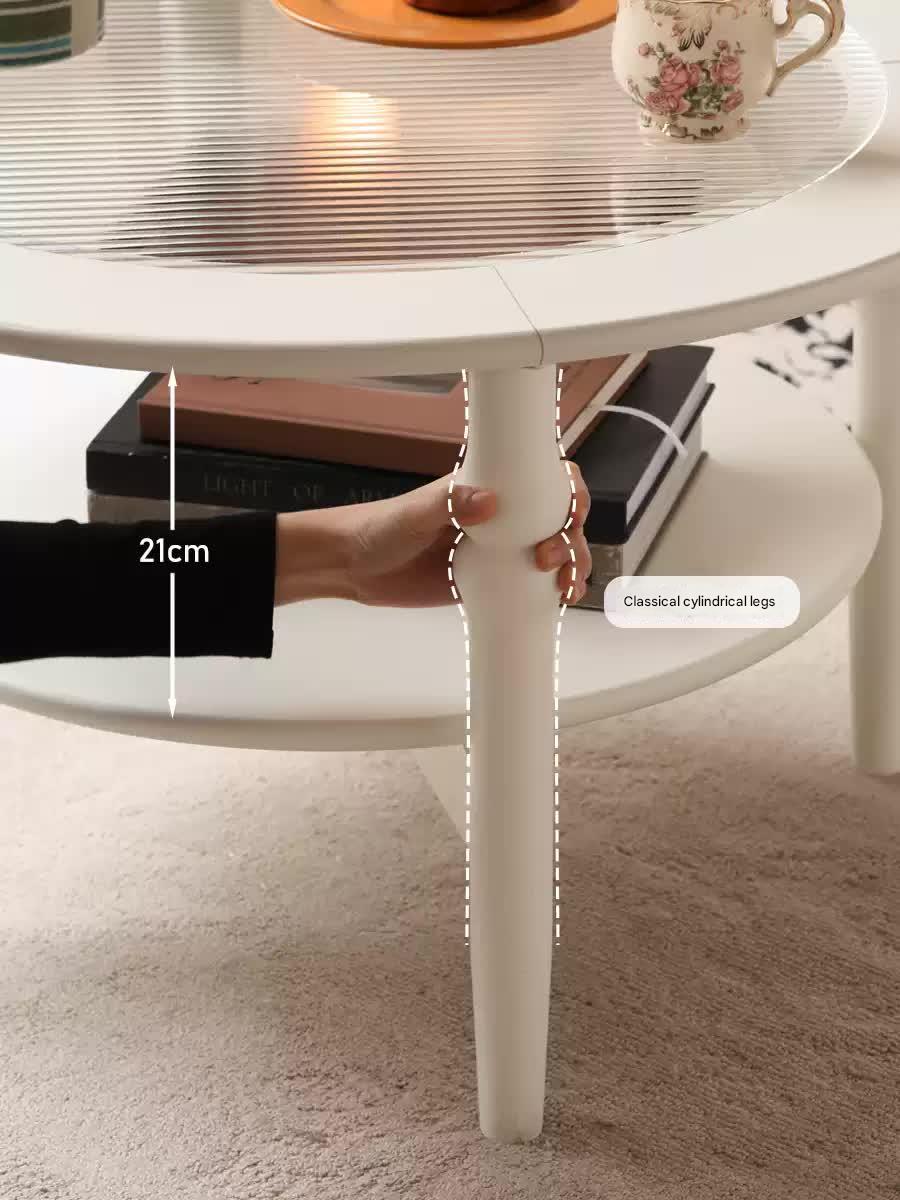 Rubber Solid Wood French Cream Style Glass Coffee Table